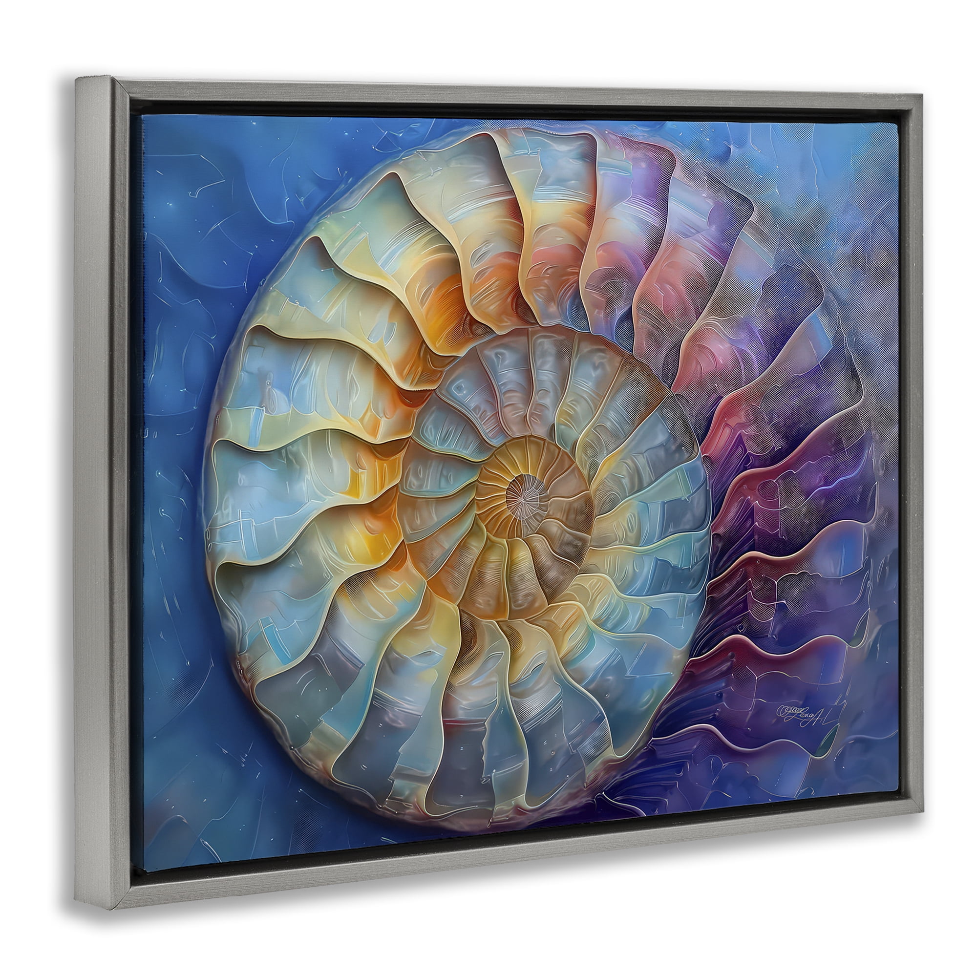 Stupell Industries Maritime Nautilus Spiral Animals Painting Gray Floater Framed Canvas Art Print Wall Art, 31 x 25