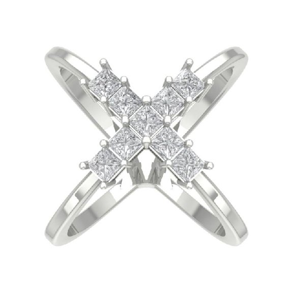 Araiya 10K White Gold Diamond Criss Cross X Ring for Women (1 1/2 cttw, I-J Color, I2-I3 Clarity), Size 7