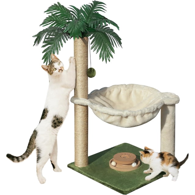 Cat Scratching Post es Small Cat Tree Tower with Two Cat Hammock Double Cat Hammock with Cat Toy Wooden Interactive Cat Condo for Kitten and Adults Cat