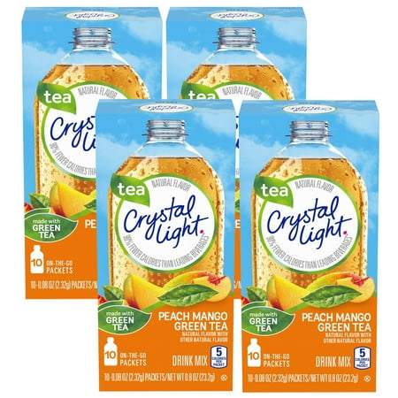 Crystal Light Peach Mango Green Tea On-The-Go Powdered Drink Mix, 10 ct - .08 oz Packets (Pack - 4)