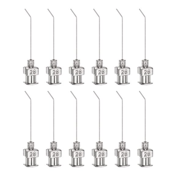 12uds Dispensadoras Agujas, 26 Calibre 1" Inoxidable Acero Romo Punta 45 Grados Dobladas Dispensadoras Agujas para Tinta Cartuchos, Pegamento, Jeringas, Carpintería