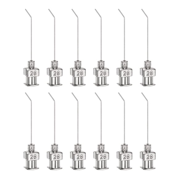 12uds Dispensadoras Agujas, 26 Calibre 1" Inoxidable Acero Romo Punta 45 Grados Dobladas Dispensadoras Agujas para Tinta Cartuchos, Pegamento, Jeringas, Carpintería
