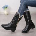 thumbnail image 5 of Women's Quilted Mid Calf Winter Boots, Faux Leather Fleece Lined Warm Pull On Snow Boots, Block Heel Cold Weather Boots, 5 of 7