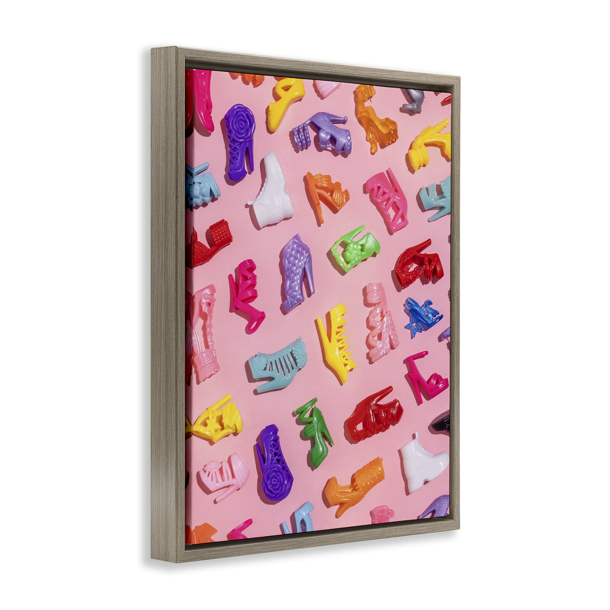 Stupell Industries Tiny Colorful Doll Shoes Brown Framed Floater Canvas Wall Art, design by LISH Creative