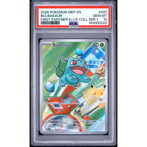 Collectible 2026 Pokemon Mega Evolution First Partner Illustration Collection Series 1 30th Anniversary Stamp Bulbasaur #037 PSA 10