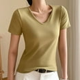 thumbnail image 2 of Olyvenn Basic Womens V Neck Short Sleeve T Shirt Slim Fit Tees 2025 Summer Y2k Going Out Fitted Tops Sexy Tight Shirts Green XXL, 2 of 3