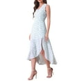thumbnail image 4 of Vestido midi sin mangas de línea A con abertura lateral y bajo asimétrico para mujer Inspire Chic, azul claro, talla L, 4 of 6