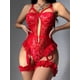 thumbnail image 1 of Europa y Estados Unidos ropa interior sexy de mujer de encaje de malla sexy tirantes mono con anillo de pierna, 1 of 6