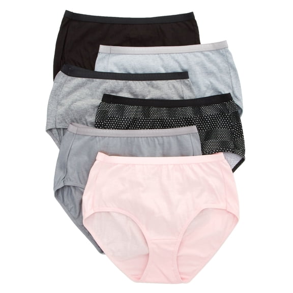 Women's Hanes 40H6CC Cotton Brief Panty - 6 Pack (BlkConHtrBuGreSta 7)