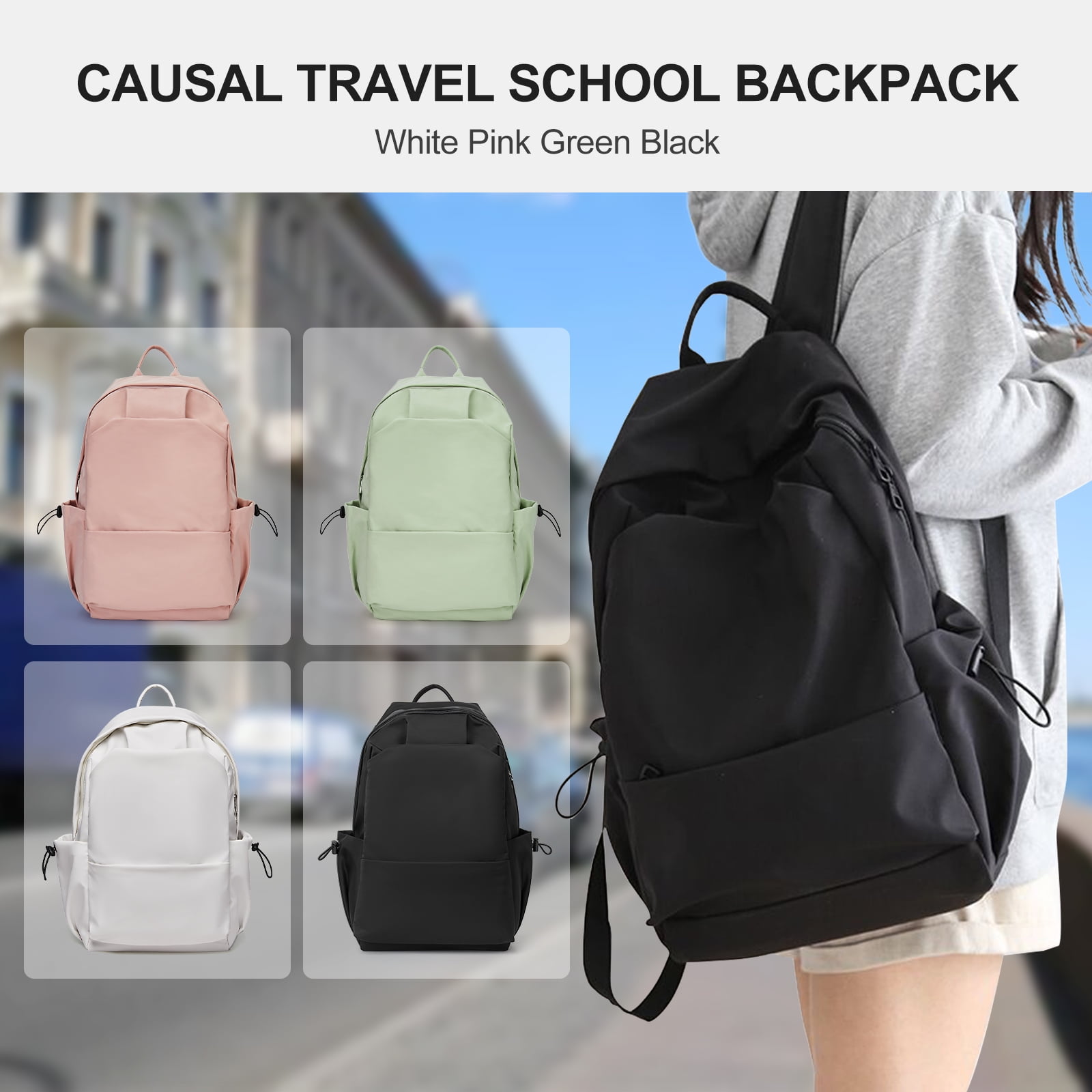 BJLFS Unisex Lightweight Water-Resistant Backpack, Black