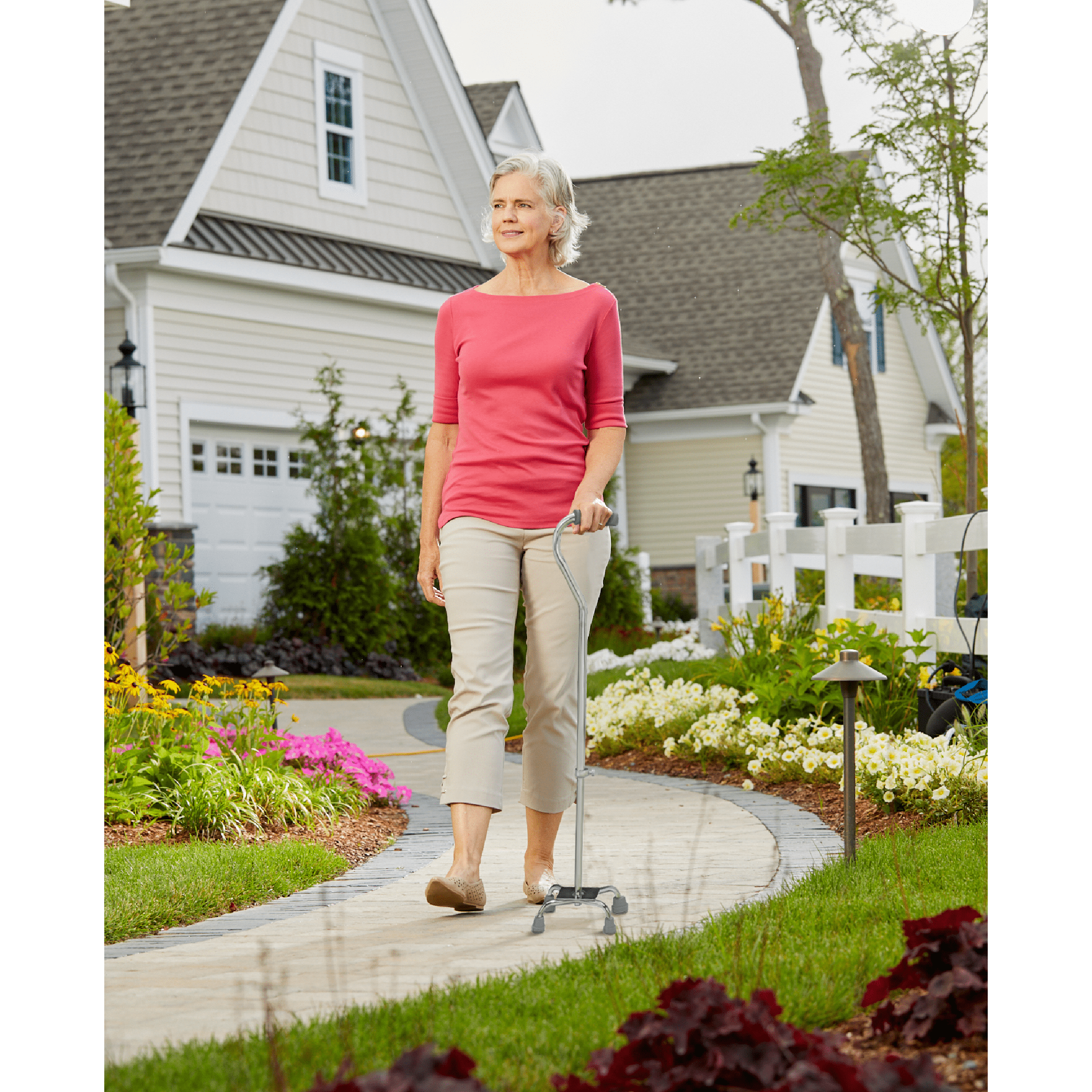 Carex Small Base Offset Quad Cane for All Occasions, Silver