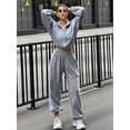 thumbnail image 4 of Women'S 2 Piece Lounge Outfits Zip Up Sweat Set Contrast Striped Wide Leg Jogging Pants Travel Track Suit Gray XL, 4 of 7