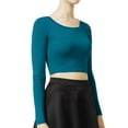 thumbnail image 2 of J. METHOD Women's Long Sleeve Scoop Neck Crop Top Solid Basic Casual Cropped T Shirts NEWT19 Turquoise M, 2 of 6