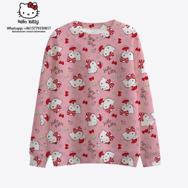 2023 Nouveau Mode Urbaine Style de Noël Hello Kitty Automne Harajuku Col Rond Décontracté Chandail en Molleton à Manches Longues pour Femmes 2K