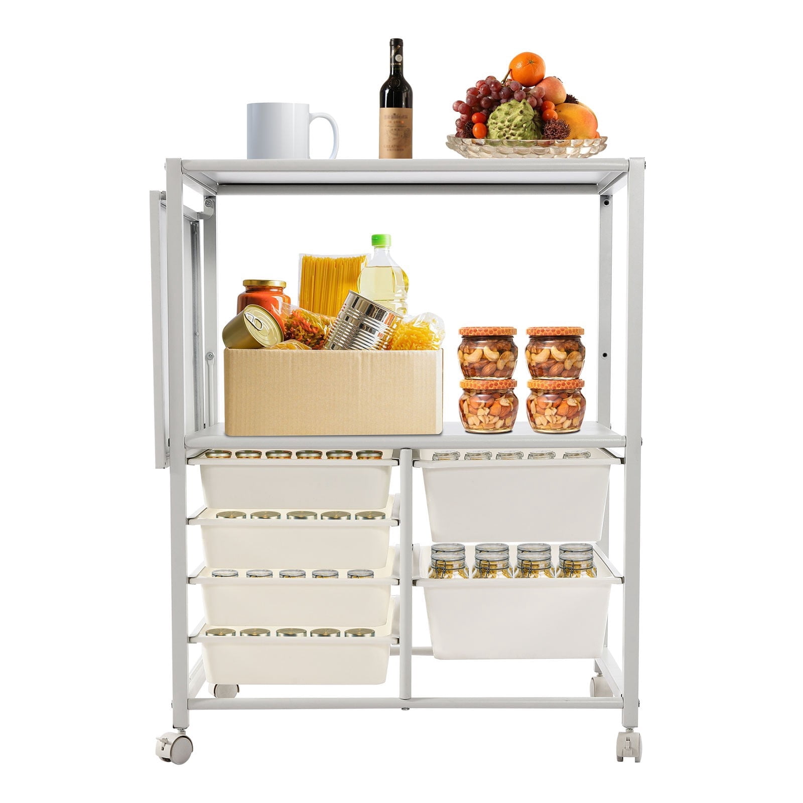 Storage Cart with Wheels and Drawers Rolling Cart with Foldable Table Board Rolling Utility Cart for Kitchen Dining Room