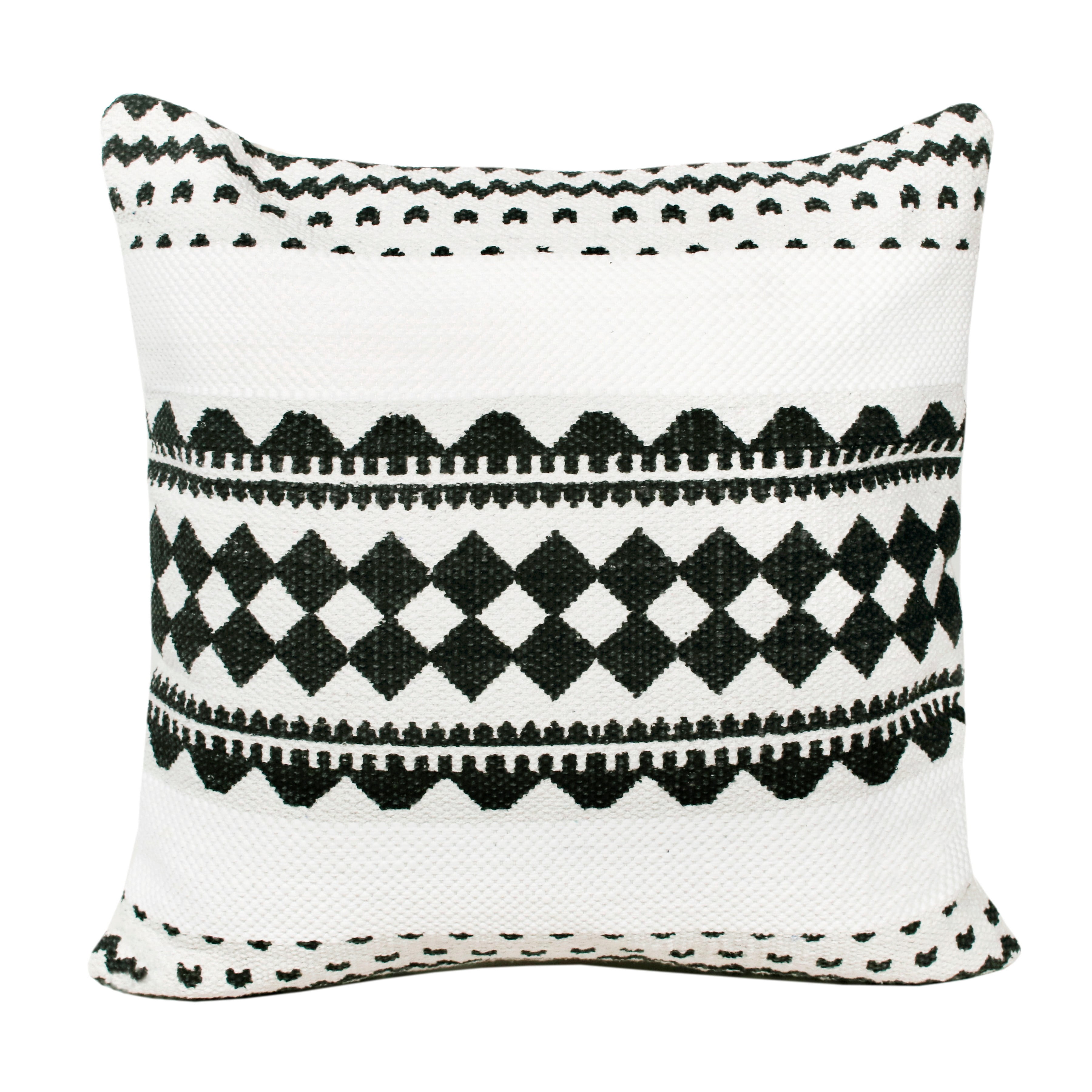 Harlow Hill Naomi 20" x 20" Geometric Cotton Blend Adult Decorative Feather Filled Pillow, Jet Black/White