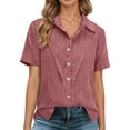 thumbnail image 2 of T Shirts for Women 2026 Summer Linen Short Sleeve Button Down Collared Business Casual Office Work Tshirt Blouse, 2 of 8