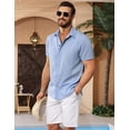 thumbnail image 3 of Camisa de lino LETSEE de manga corta, casual, con botones, azul claro, 3 of 6