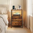 thumbnail image 2 of Ledrem Nightstand with Charging Station & App-Controlled LED Lights, Bed Side Table with 2 Drawers and 1 Open Shelf, Rustic Brown and Ink Black, 2 of 7