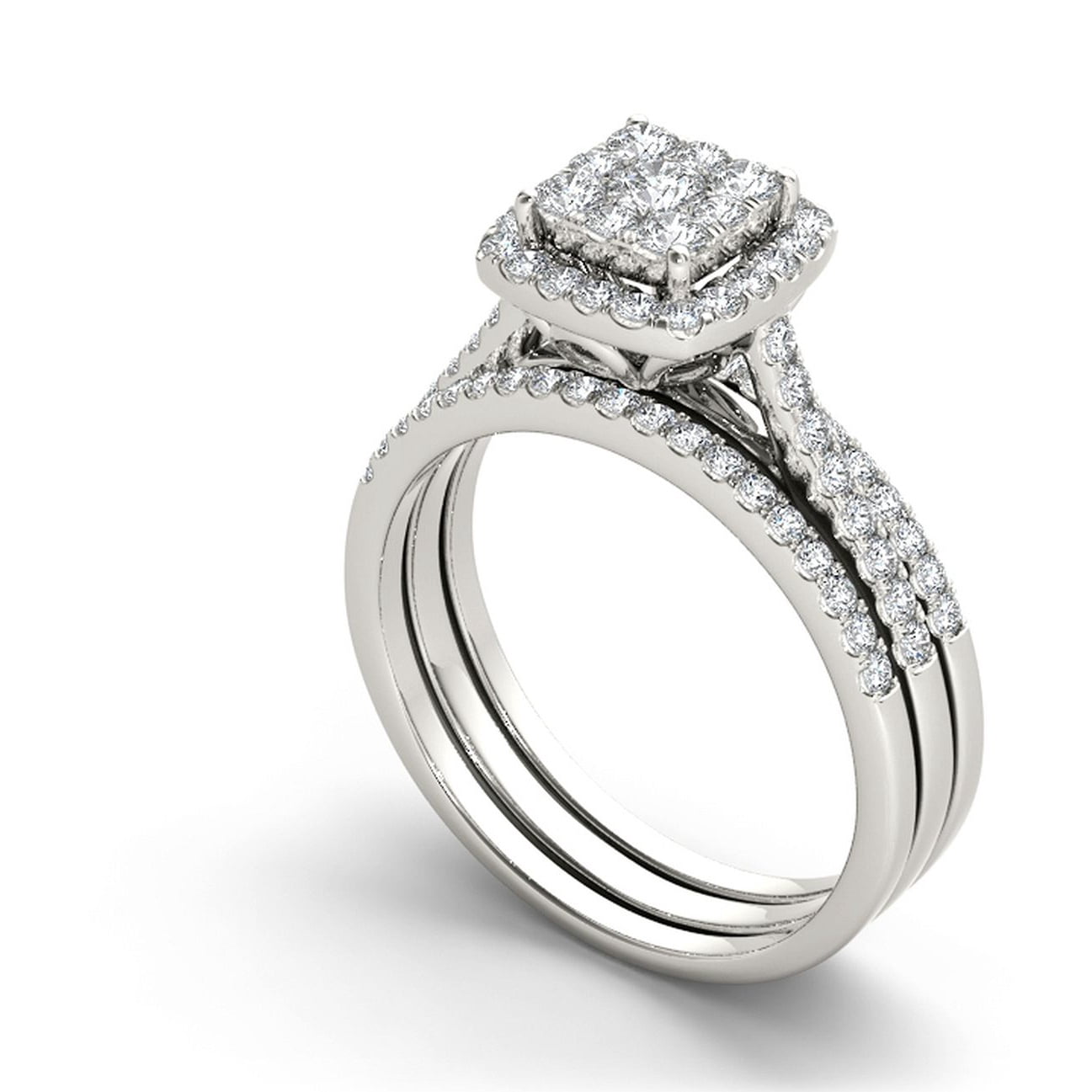 1 Carat T.W. Diamond 10kt White Gold Single Halo Engagement Ring Set