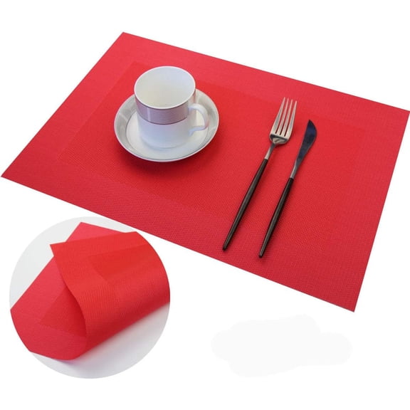 RotHome Vinyl Placemats Washable Non-Slip Elegant Table Placemats for Dinner Table Heat Resistant Red Kitchen Decor Plastic Placemats Wipeable Manteles Individuales de Mesa Set of 1