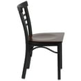 thumbnail image 6 of BizChair 2 Pack Black Three-Slat Ladder Back Metal Restaurant Chair - Walnut Wood Seat, 6 of 8