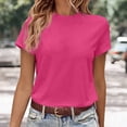 thumbnail image 3 of TYGHBN Women's Fashion Casual Home & Commute Solid Round Neck Short Sleeve T Shirt Versatile & Comfortable Women Summer Top Comfy Summer Shirts Turtle Neck Tee Space Shirt Womens Long Tee Shirt Women, 3 of 5