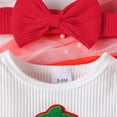 thumbnail image 6 of 6-9 Months Newborn Baby Girl Clothes 3pcs Infant Rib Frill Long Sleeve Romper Flared Pants Headband Set 0 3 6 9 12 18 Months Baby Girls Fall Winter Outfits,Red, 6 of 8