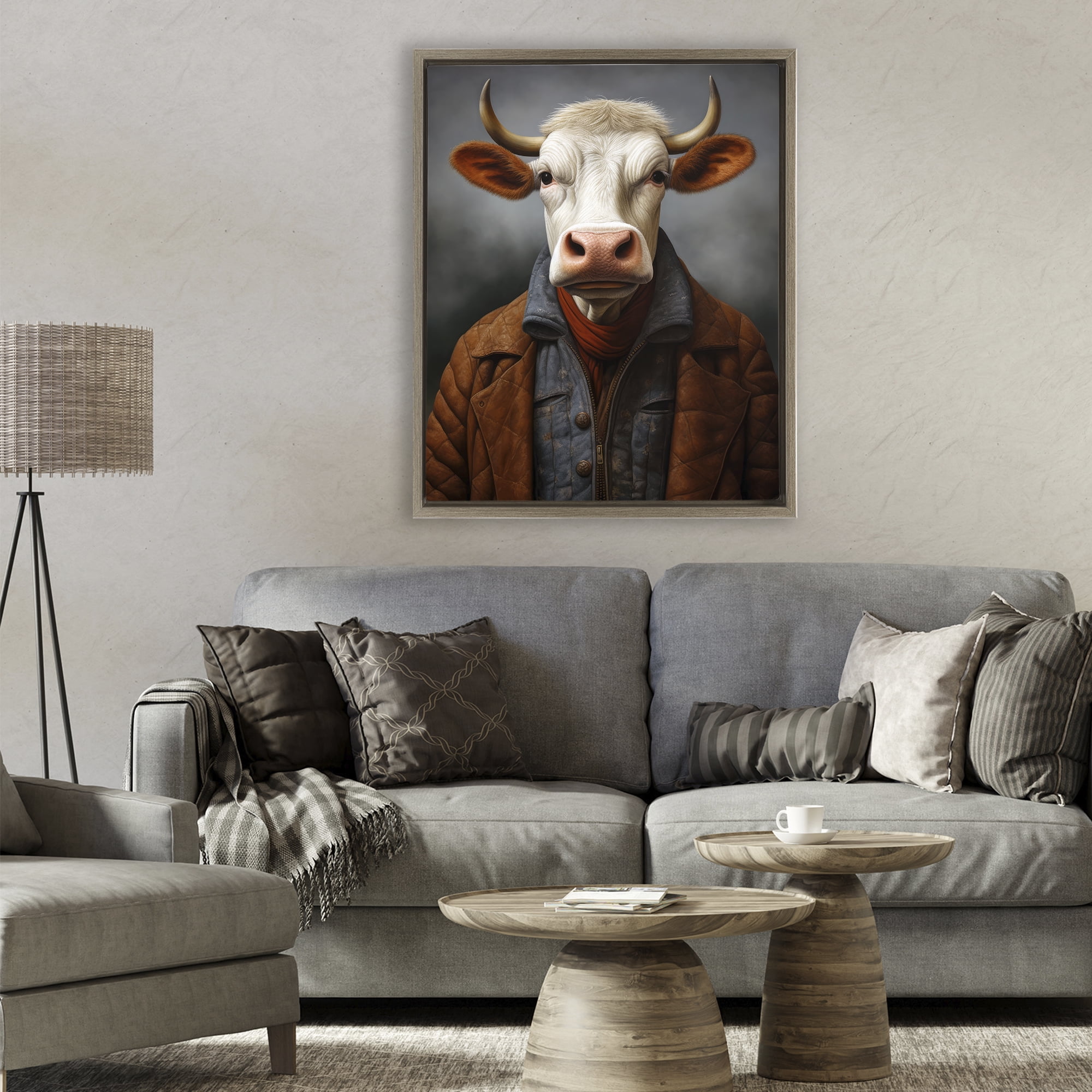 Stupell Industries Chianina Style Cow Brown Framed Floater Canvas Wall Art, design by Ray Powers