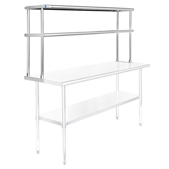 GRIDMANN NSF Commercial Stainless Steel Double Overshelf 60" x 12" for Prep & Work Table