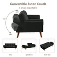 thumbnail image 3 of MIKIBAMA 75" Black 3 Seat Linen Convertible Futon Sofa Bed Tufted Design Adjustable Backrests With Solid Wood Legs for Small Spaces, 3 of 7