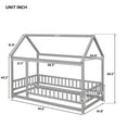 thumbnail image 4 of Twin Floor Bed, Wooden Montessori Bed Frame with Fence Guardrails and Door, House Bed Bedroom Playroom, Easy Assembly, Gray, 4 of 7