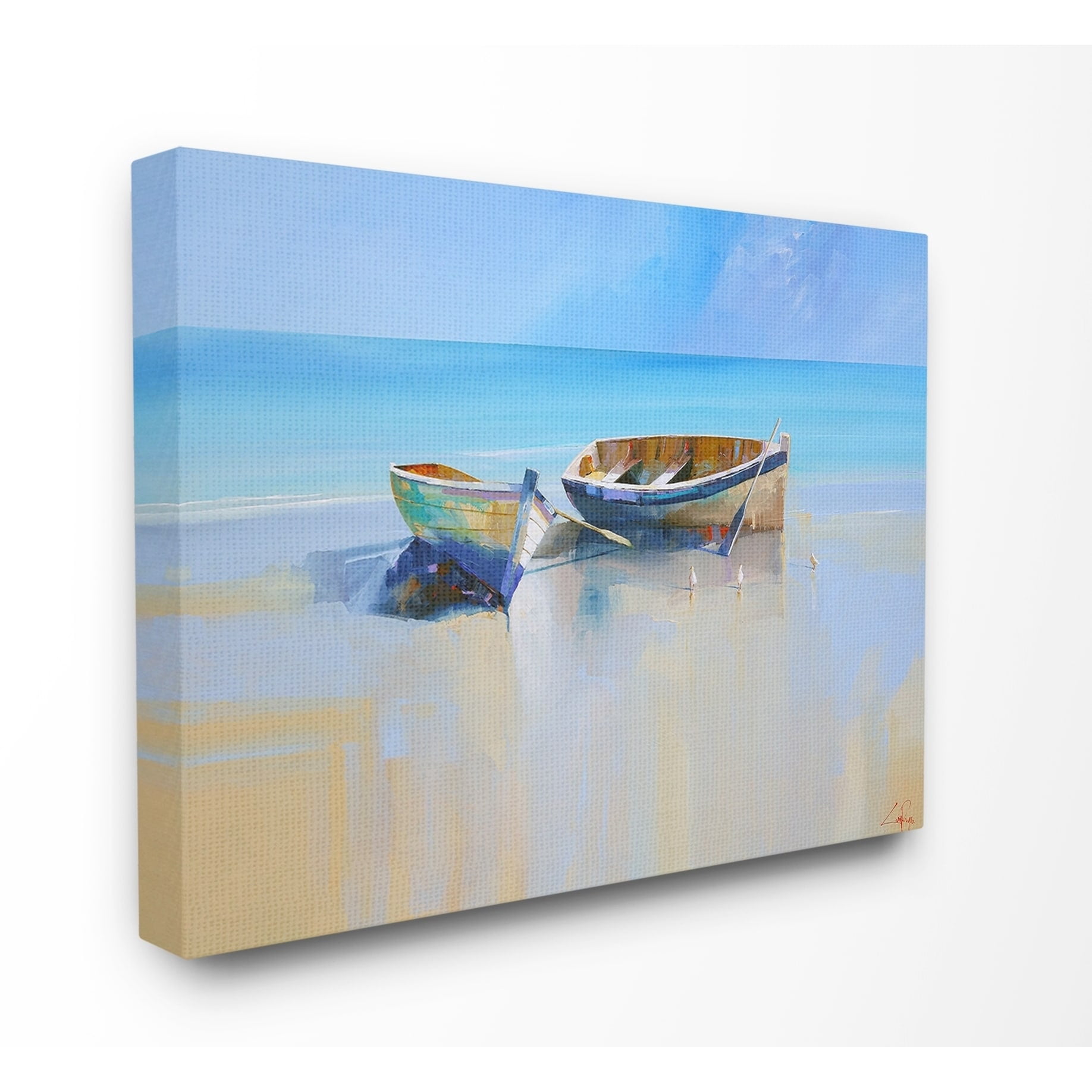 The Stupell Home Decor Two Row Boats at the Shining Shore Painting Canvas Wall Art