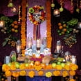 thumbnail image 5 of Day of The Dead Wreath Halloween Skull Decorations 23.62inches Dia De Los Muertos Hanging Sugar Skulls Halloween Decor for Day of the Dead Halloween Party Home Outdoor Indoor, 5 of 5