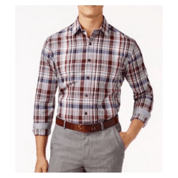 $59.50 Tasso Elba Men's Long Sleeves Plaid Shirt, Port Combo, M