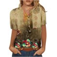 thumbnail image 2 of EGNMCR T-Shirts pour Femmes Mode Femmes Col Rond Manches Courtes Imprimé Bouton Poche Hauts Décontractés, 2 of 4