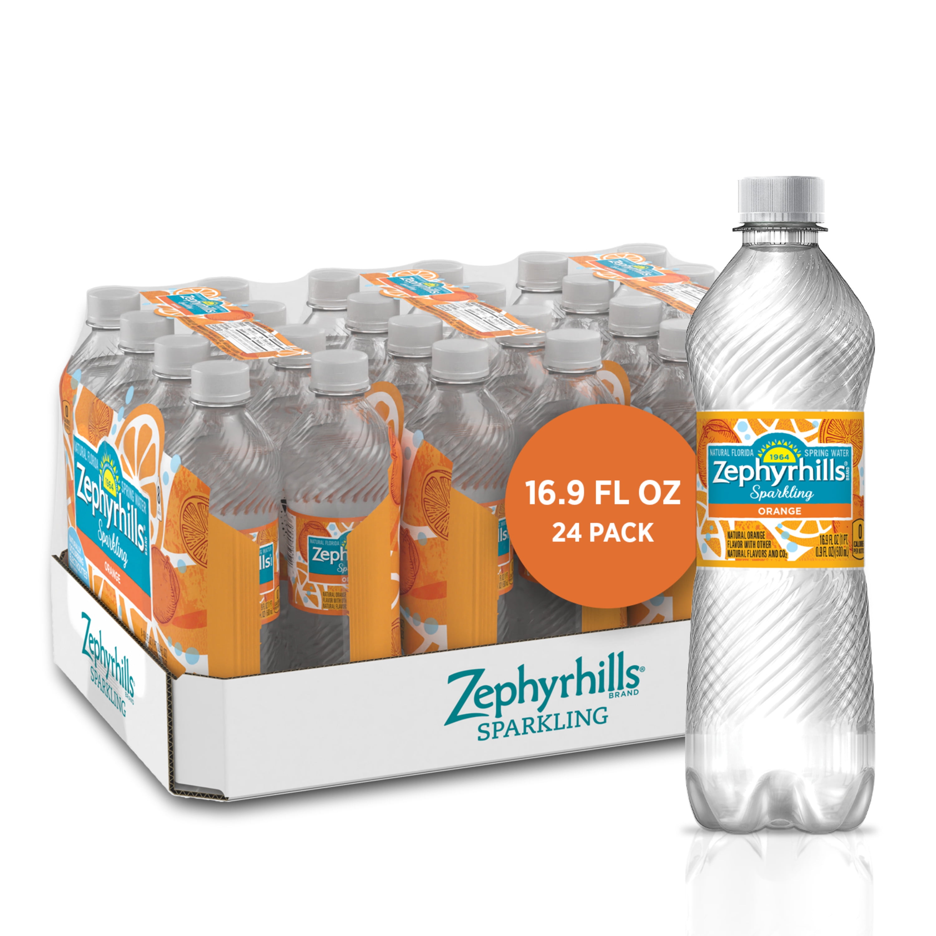 Zephyrhills Sparkling Water, Orange, 16.9 oz. Bottles (24 Count