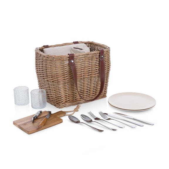 Picnic Time Terrabella Earth Friendly Handwoven Picnic Basket Set for 2, Beige