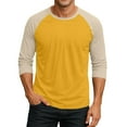 thumbnail image 2 of Men's Long Sleeve Round Neck Contrast Color Raglan Three Quarter Sleeve T-Shirt Top for Spring Fall Athleisure,Yellow,XL, 2 of 8