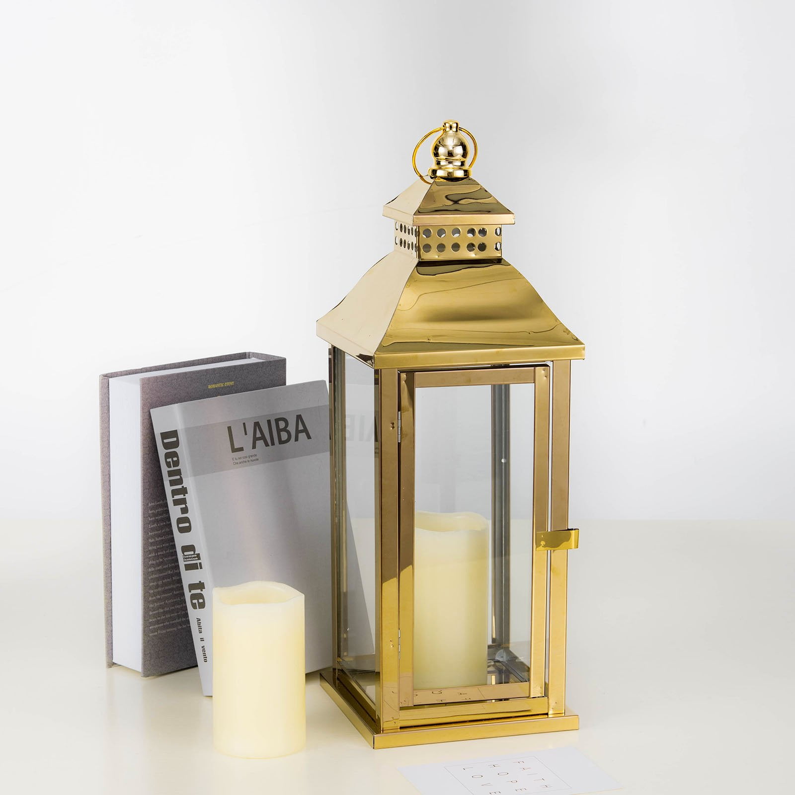 Efavormart 19.5" Prism Top Stainless Steel Lantern Candle Holder