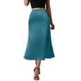 thumbnail image 2 of MGCWSH Women's Satin Maxi Skirt High Waist Elastic A Line Fishtail Elegant Work Elastic Long Skirts Blue, 2 of 5