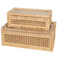 thumbnail image 1 of Cajas de almacenamiento SUJUN de ratán tejido bohemio con tapas de vidrio (juego de 2), 1 of 7