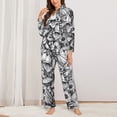 thumbnail image 2 of Haiem Monochrome Botanical Illustration Pattern Women’s Long-sleeve Sleepwear,Sleepwear Set,2-piece Loungewear Set,Soft PJs Comfy Nightwear with Pockets-X-Large, 2 of 7