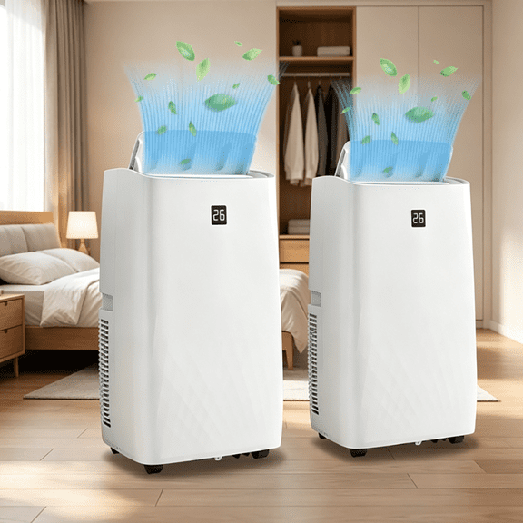 GOCAPTAIN Portable Air Conditioner, Quiet 14000 BTU 4-in-1 AC Unit – Dehumidifier, 3-Speed Fan, Sleep Mode & Remote Control, Window Kit, Covers 750 Sq Ft, 2-Pack。