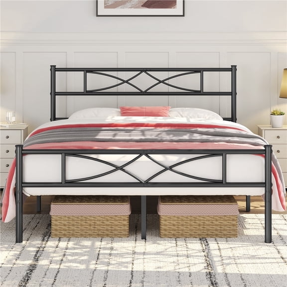 Yaheetech Metal Full Bed Frame with Curved Design Headboard and Footboard, Black
