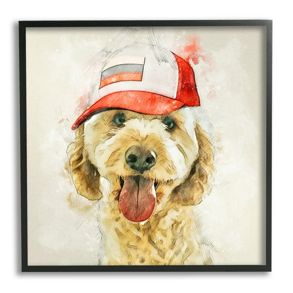 Stupell Fun Dog Flag Stripes Hat Animals & Insects Painting Black Framed Art Print Wall Art