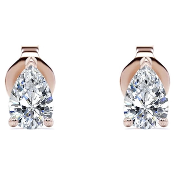 Aros Minimalistas de Diamantes de Talla Pera de 0,75 Quilates JeenMata Baño de Oro Rosa de 18 K sobre Plata