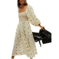 thumbnail image 1 of SUNSIOM Robe Longue pour Femmes, Brodée de Fleurs Manches Longues Col Carré Fluide Printemps Automne, 1 of 9