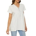 thumbnail image 3 of DYMADE Womens Summer Breathable Lace Tie-Front Neckline Short Sleeve Flared Fit Basic T-Shirt Tops, 3 of 4