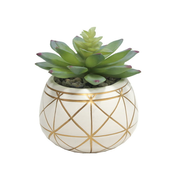 Mainstays 4" Tabletop Artificial Succulent in Geometric Print Ceramic Pot, White